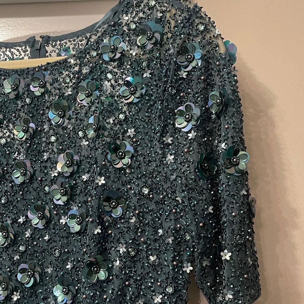 Adrianna Papell Teal Sequin Midi Dress - Picture 3 of 5